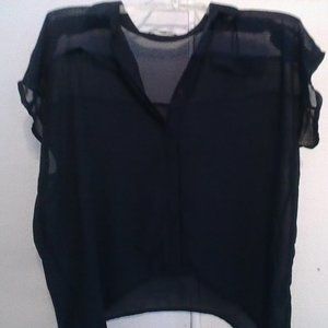 Navy Sheer Blouse with Cute Scalloped Edges Size Small by C Luce